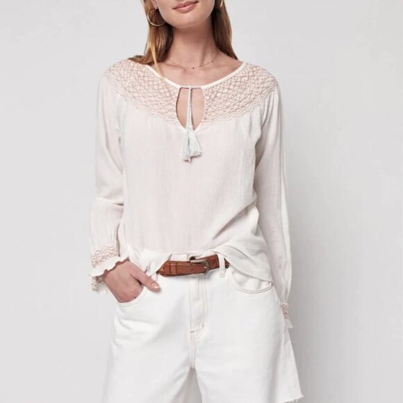 NEW Faherty Laura Embroidered Smoked Neckline Peasant Top Sz. S - Picture 1 of 3